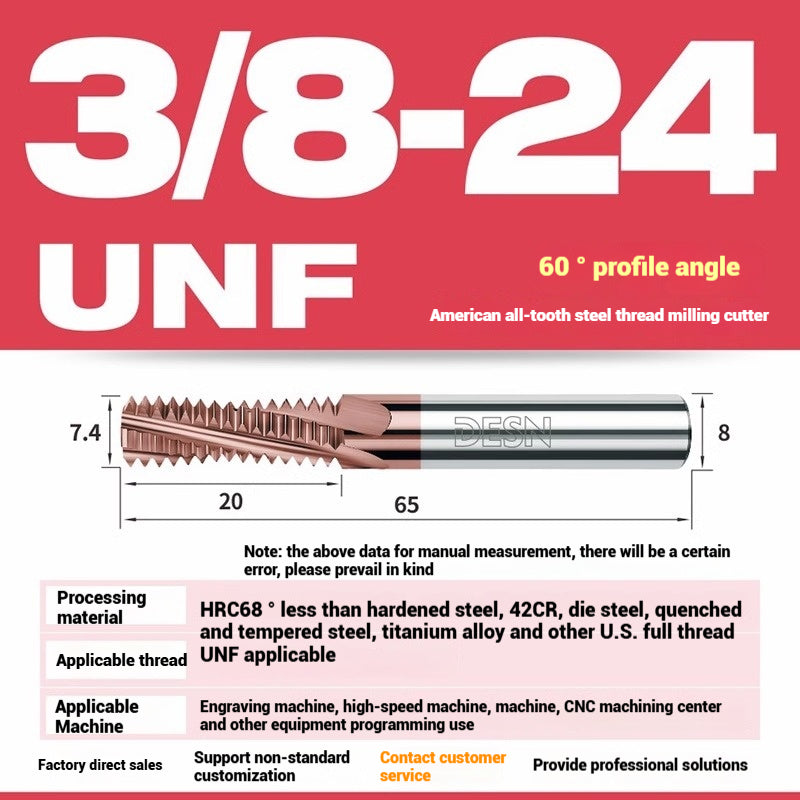1115-65° high hard tungsten carbide thread milling cutter Long tooth full tooth alloy American thread milling cutter UNC UNF aluminum stainless steel Shandong Denso Pricision Tools Co.,Ltd.